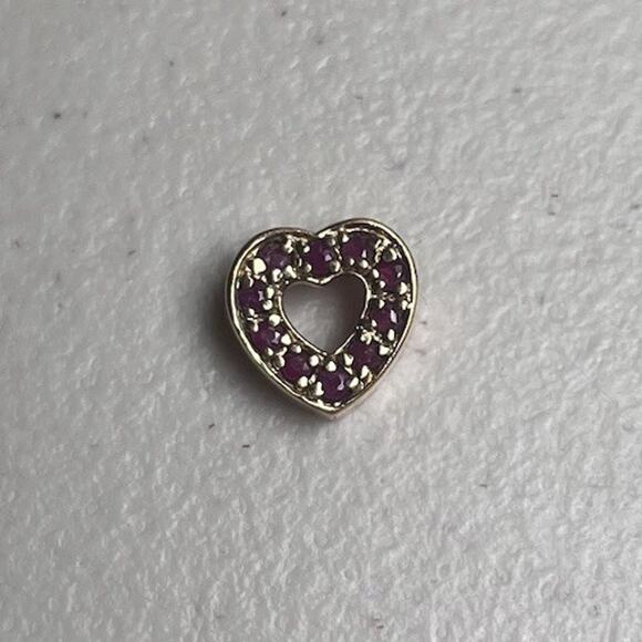 Sterling Silver 925 Heart Charm Ruby Stones Cutout Center Gold Tone Love Gift - Picture 6 of 8